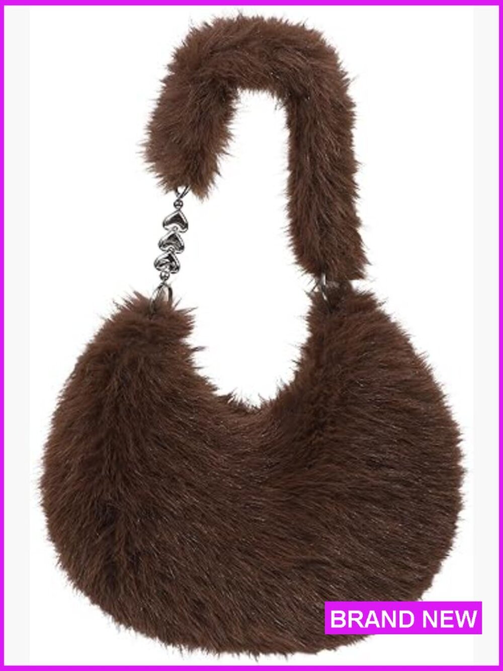 Faux Fur Plush Shoulder Bag Y2K Cute Fuzzy Purse Hobo Handbag Winter